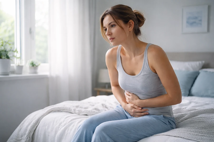 Frau hält sich den schmerzenden Unterbauch
